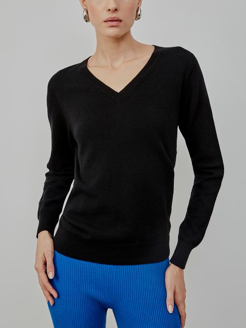 Básica 100% Cashmere Gola V Preto