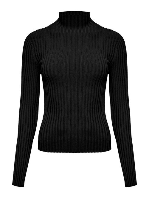 Black Chimney Collar Ribbed Blouse
