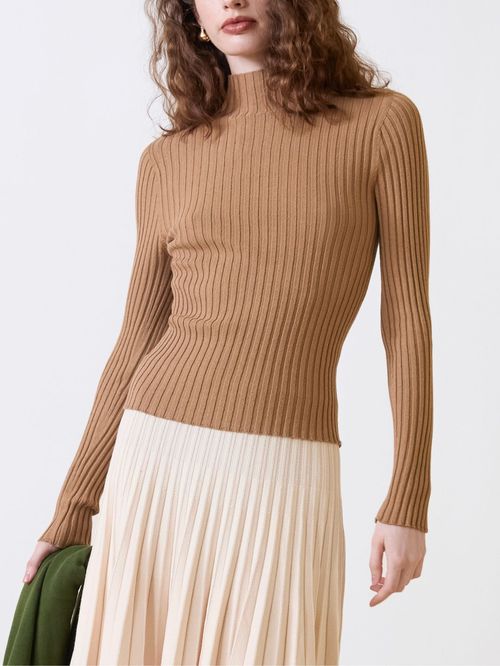 Blusa Canelada Gola Chaminé  Camelo