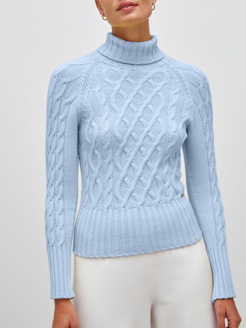 Blusa Mix de Tramas com Gola Alta Azul Celeste