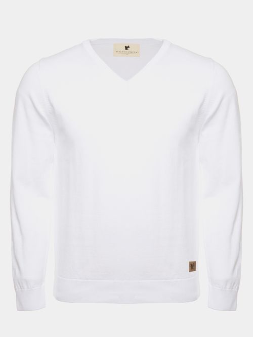 Men's White V-Neck Sweater
