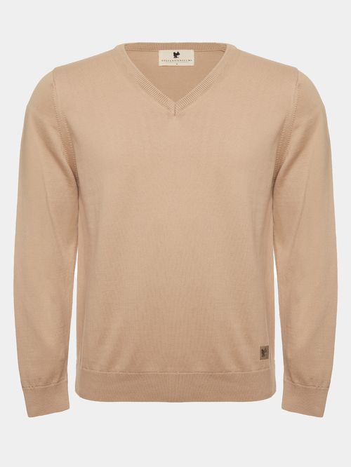 Men's Beige V-Neck Sweater
