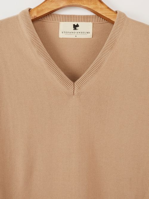 Men's Beige V-Neck Sweater