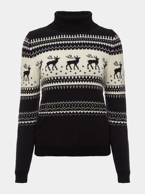 Alpine Deer Pullover in Black Merino Wool