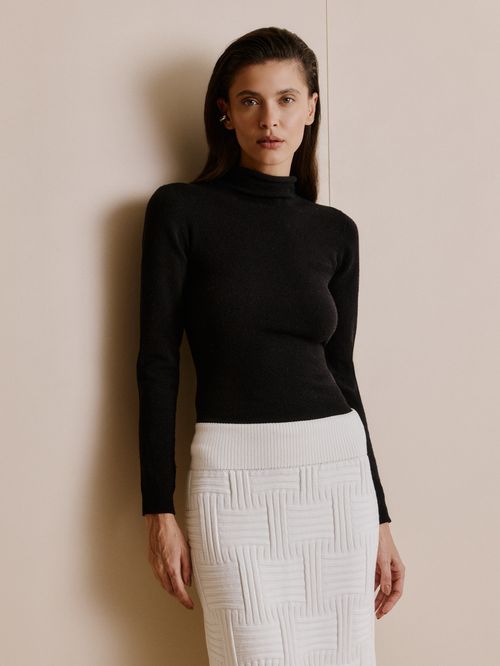 Women's Black Merino Wool Blouse