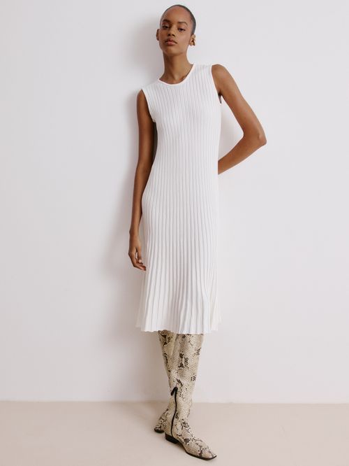 Vestido Midi Plissado Off White