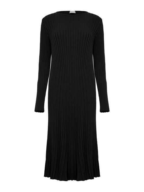 Black Pleated Effect Midi Dress