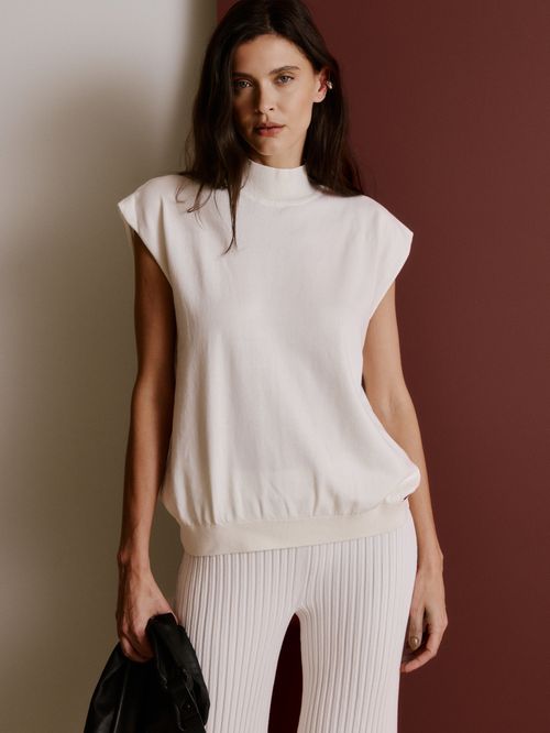 Off White Chimney Neck Tank Top