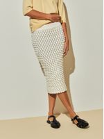 Saia Midi Colméia Off White - Anselmi Feminina
