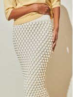 Saia Midi Colméia Off White - Anselmi Feminina
