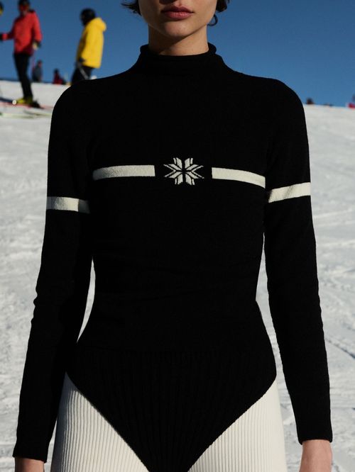 Black Merino Wool Snowflake Pullover