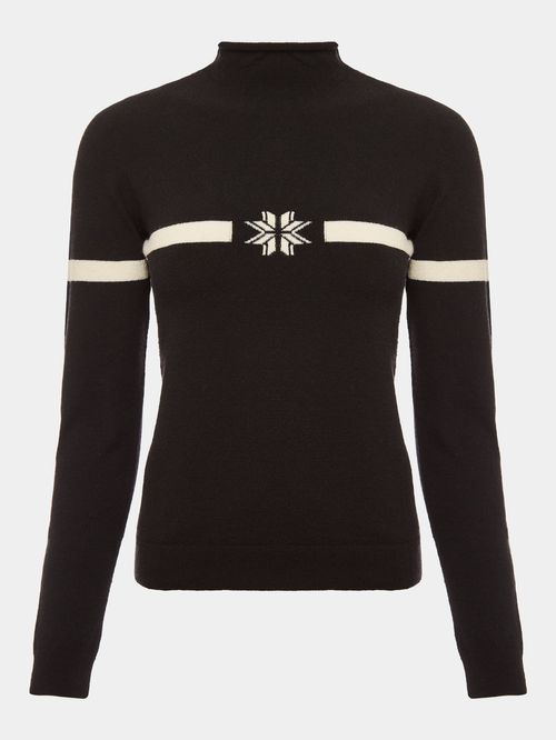 Black Merino Wool Snowflake Pullover