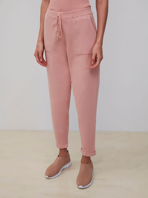 Calça em Tricô com Barra Italiana Argila Rosa