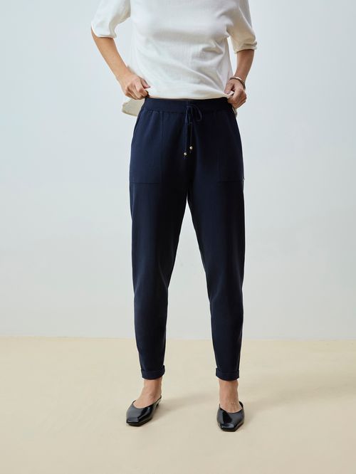 Italian Midnight Blue Knitted Pants with Bar