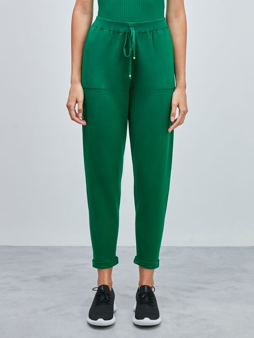 Pine Green Knit Trousers with Italian Hem