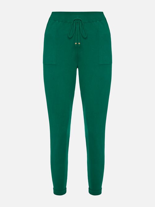 Pine Green Knit Trousers with Italian Hem