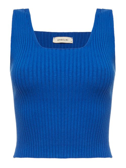 Top Cropped Decote Quadrado Azul Cobalto