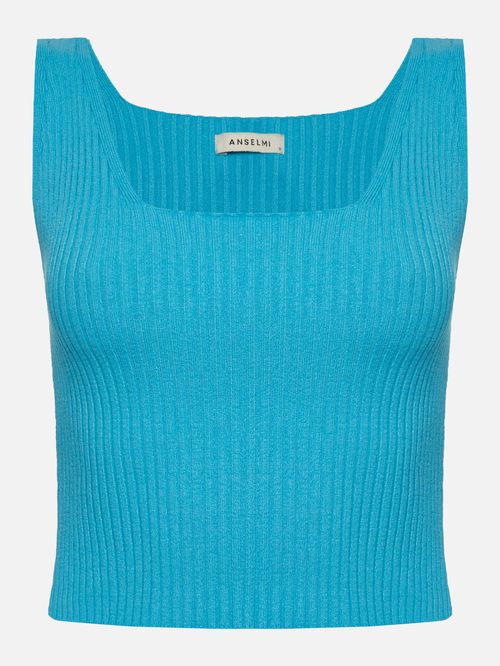 Top Cropped Decote Quadrado Azul