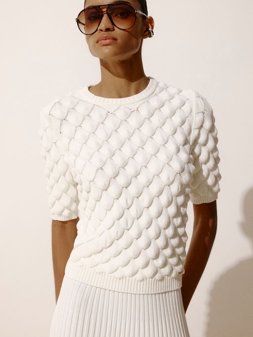 Blusa Manga Curta Escamas Off White