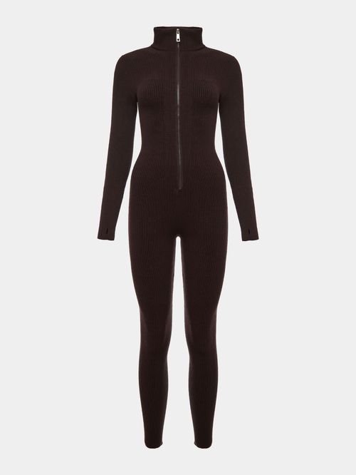 Sporty Chocolate Ribbed Jumpsuit