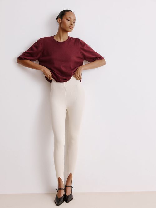 Off White Ribbed Fuseau Trousers