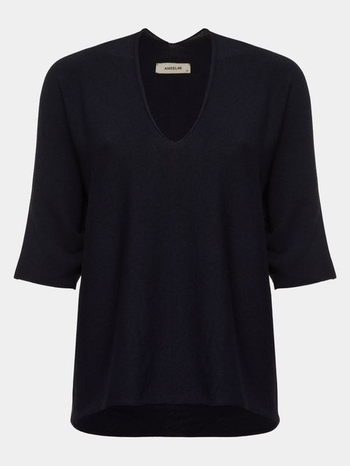 Midnight Blue Short Sleeves 3D Blouse