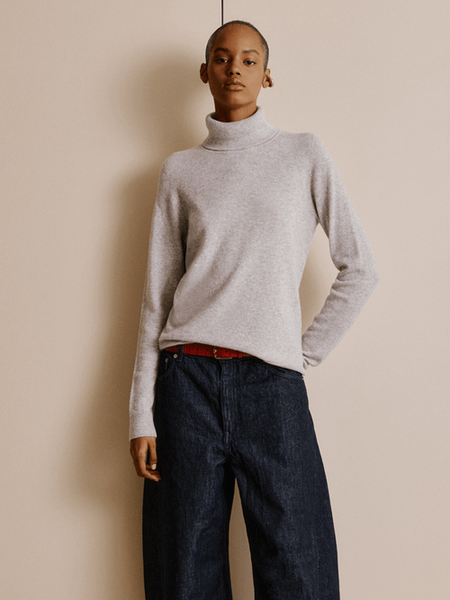 Grey Cashmere Turtleneck Sweater