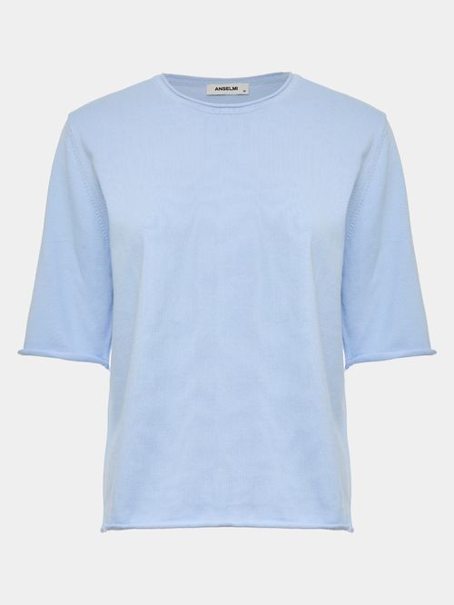 Basic Roll-up Sleeve Blouse in Ice Blue