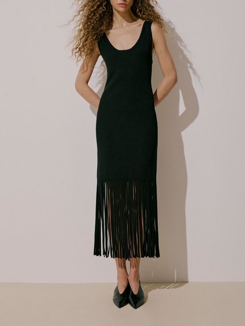 Vestido Franjas Preto