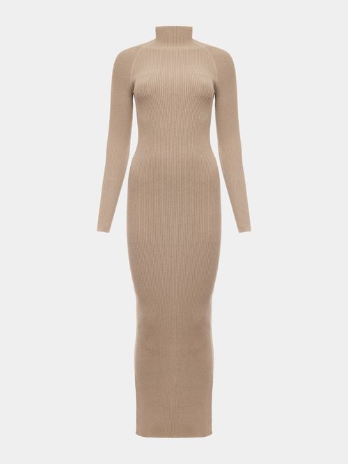 Vestido Longo Canelado Avelã