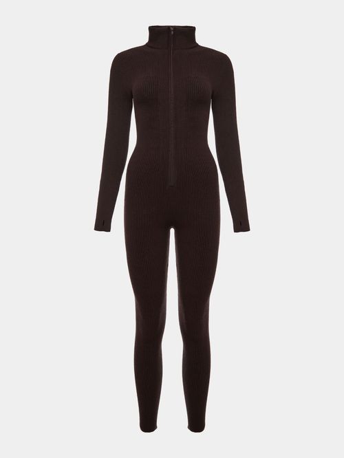 Sporty Chocolate Ribbed Jumpsuit
