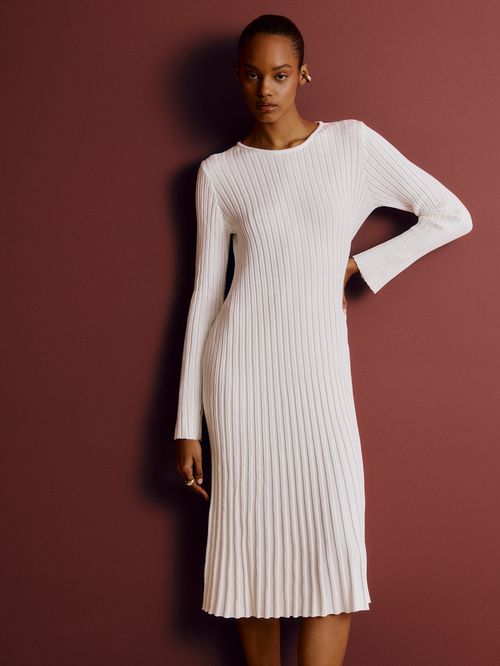 Off White Pleated Effect Midi Dress