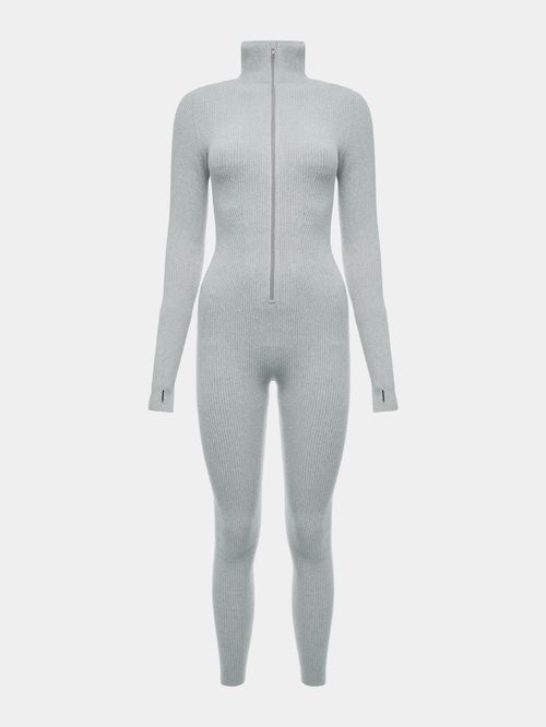 Sporty Gray Ribbed Jumpsuit