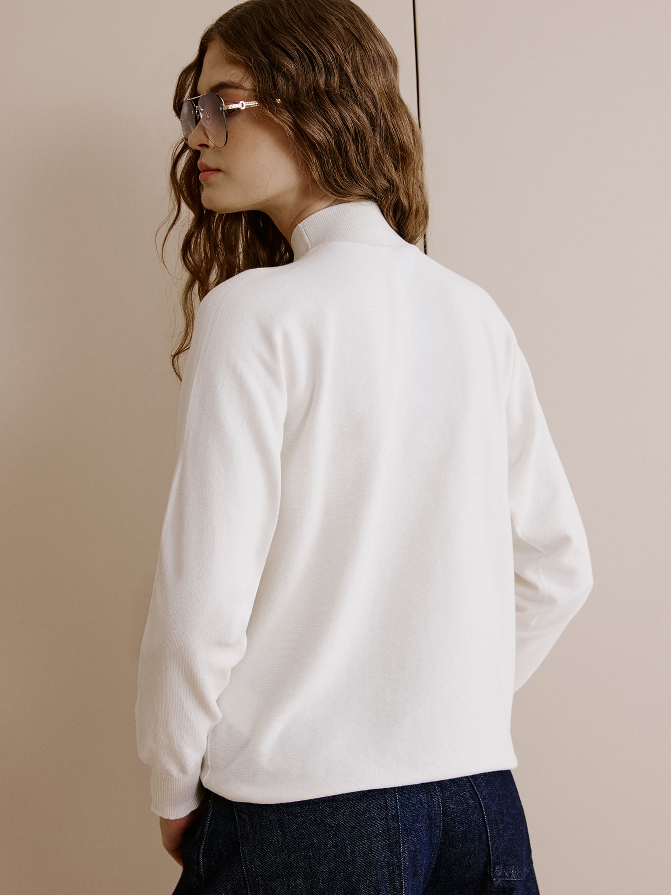 Blusa Longa Feminina de Tricô Gola Chaminé Off White - Anselmi
