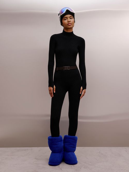 Black Long Sleeve Ribbed Jumpsuit