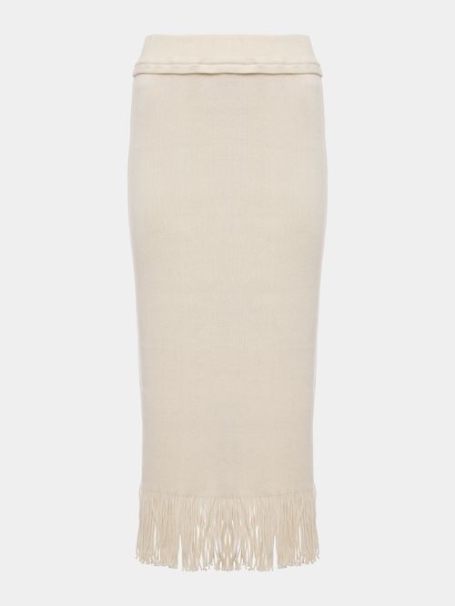 Saia Midi com Franjas 100% Algodão Cru