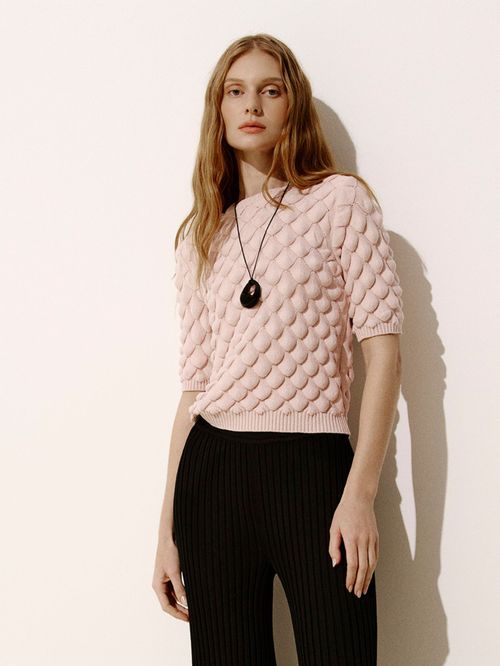 Blusa Manga Curta Escamas Blush