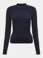 Blusa Canelada Gola Chaminé Azul Meia Noite - Anselmi Feminino
