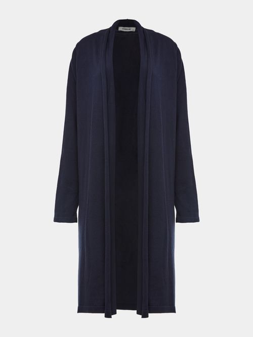 Cardigan Minimal Alongado Azul Meia Noite