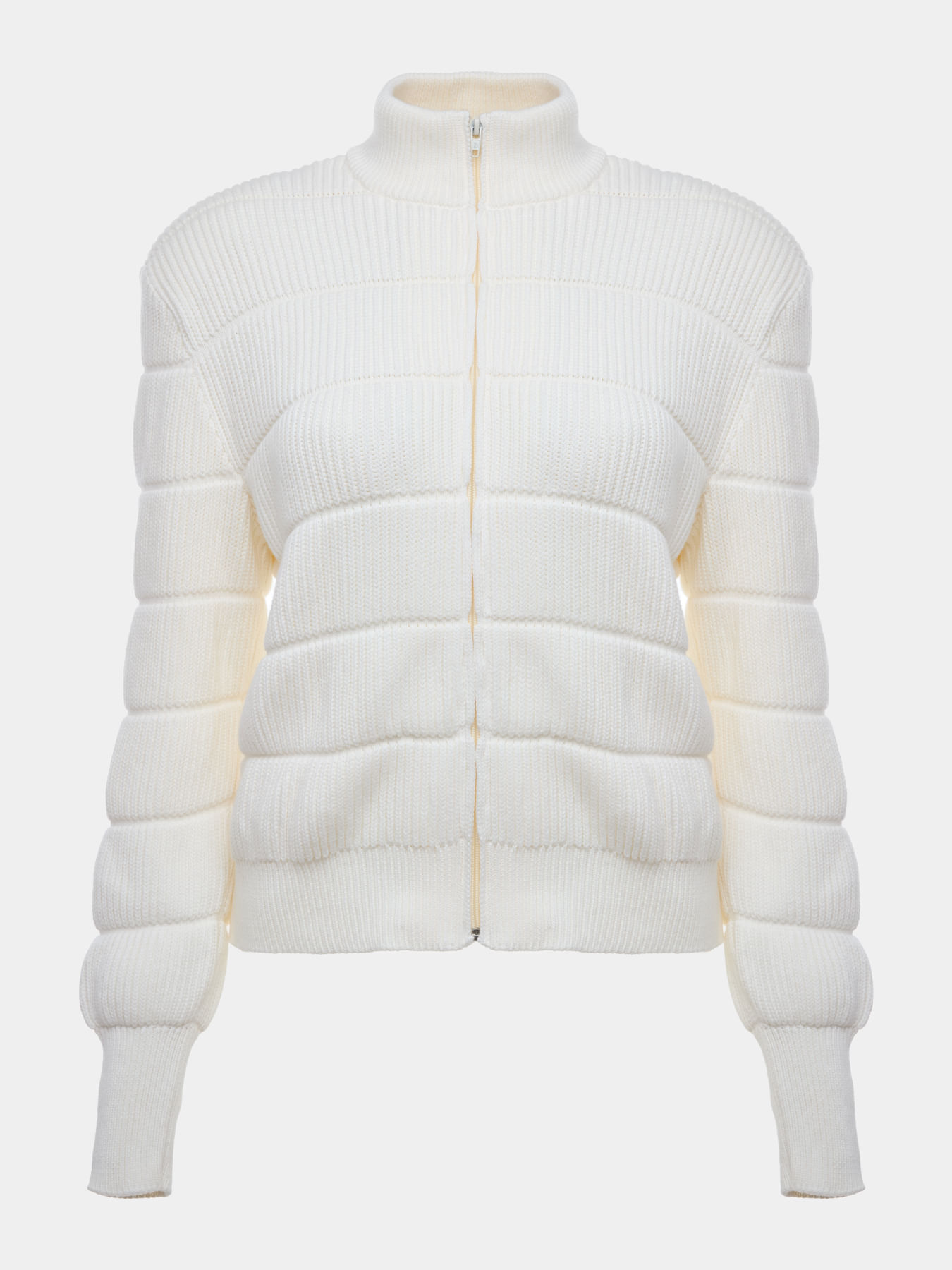 Jaqueta Feminina de Tricô em Gomos Off White - Anselmi