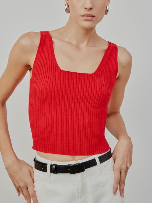 Top Cropped Decote Quadrado Vermelho