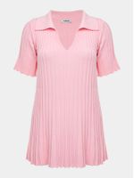 Blusa Plissada Evasê Gola Polo Rosa Pó - Anselmi Feminino