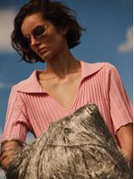 Blusa Plissada Evasê Gola Polo Rosa Pó - Anselmi Feminino