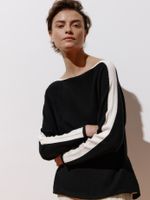 Blusa Decote Canoa em Meia Malha Preto - Anselmi Feminino
