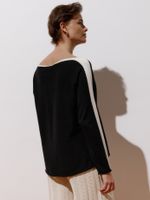 Blusa Decote Canoa em Meia Malha Preto - Anselmi Feminino
