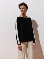 Blusa Decote Canoa em Meia Malha Preto - Anselmi Feminino