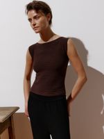 Blusa Curta Canelada em Modal TENCEL™ Chocolate - Anselmi Feminino