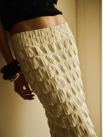 Saia Midi em Ponto Origami Off White - Anselmi Feminino