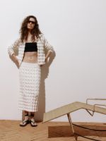 Saia Midi em Ponto Origami Off White - Anselmi Feminino
