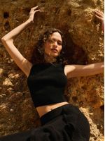 Regata Cropped em Ponto Nervura Preto - Anselmi Feminino